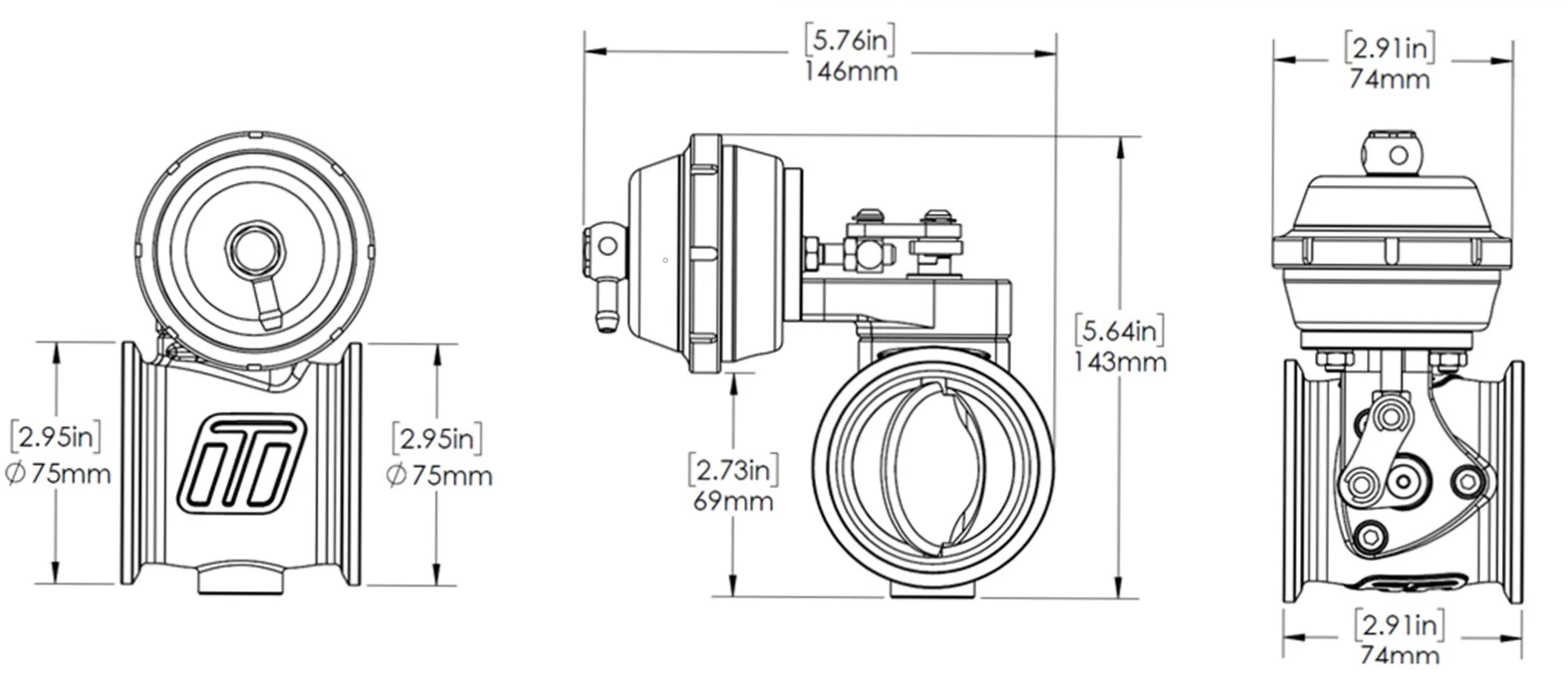 Pneumatic StraightGate50 (Vacuum-Based) 6 InHg External Wastegate (Black) - Image 7